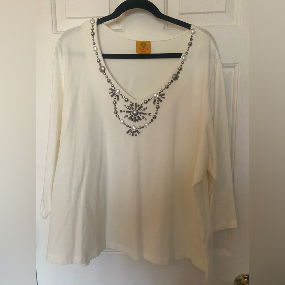 Cream Plus Size Sequined Top 1X
